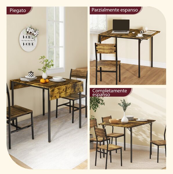 HOMCOM Tavolo da Pranzo a Ribalta stile Industriale per 2-4 Persone in Legno e Metallo, 120x79x79 cm, Marrone Rustico