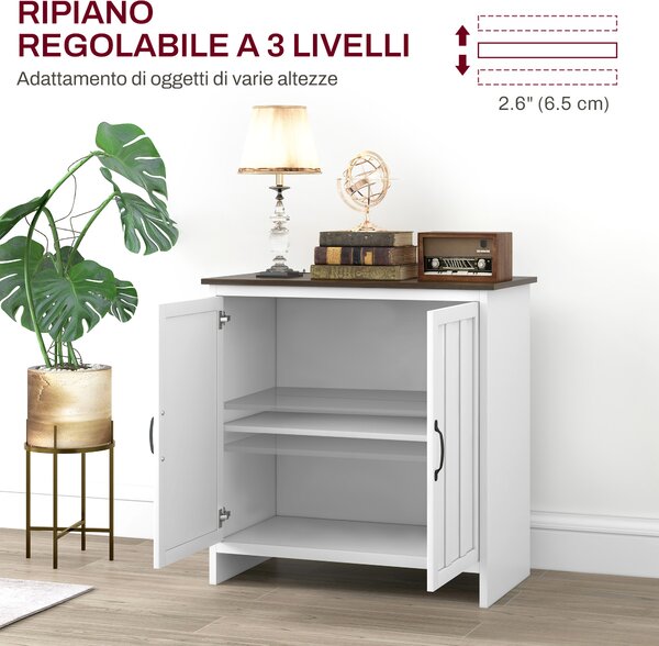 HOMCOM Credenza Cucina Moderna a 2 Ante con Ripiano Regolabile in Legno, 80x39.7x80cm, Bianco