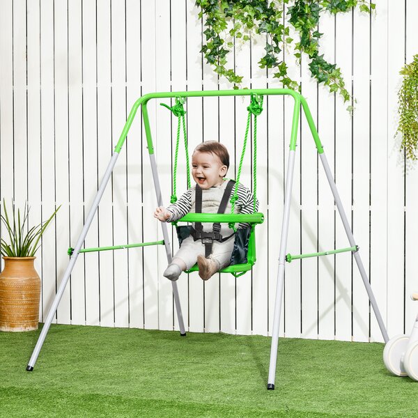 Outsunny Altalena per Bambini 6-36 Mesi da Giardino e Salotto in Acciaio e PE con Seggiolino e Bretelle di Sicurezza, 122x146x122 cm, Verde|Aosom