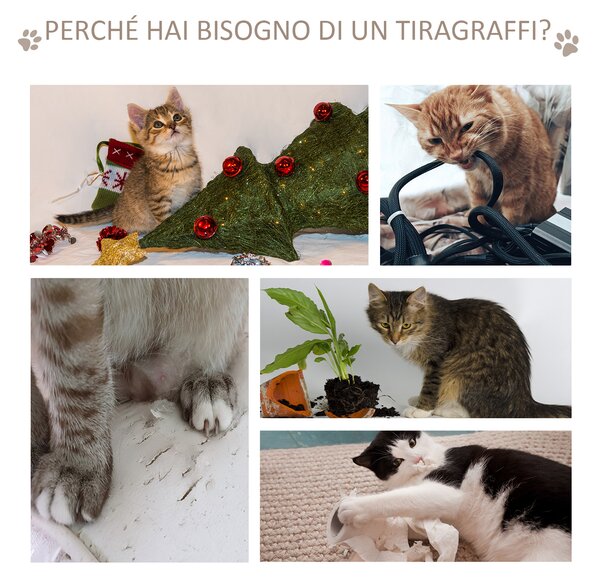 PawHut Albero Tiragraffi per Gatto Trespolo per gatti in Sisal con Cuccia, Piattaforme e Giochi, 60x40x120 cm legno, bianco |Aosom