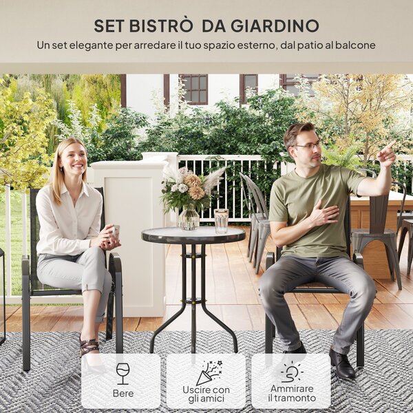 Outsunny Sedie da Giardino, Set da 3 Pezzi con Tavolino Rotondo in Acciaio, 54x71x93 cm, Nero | Aosom Italy