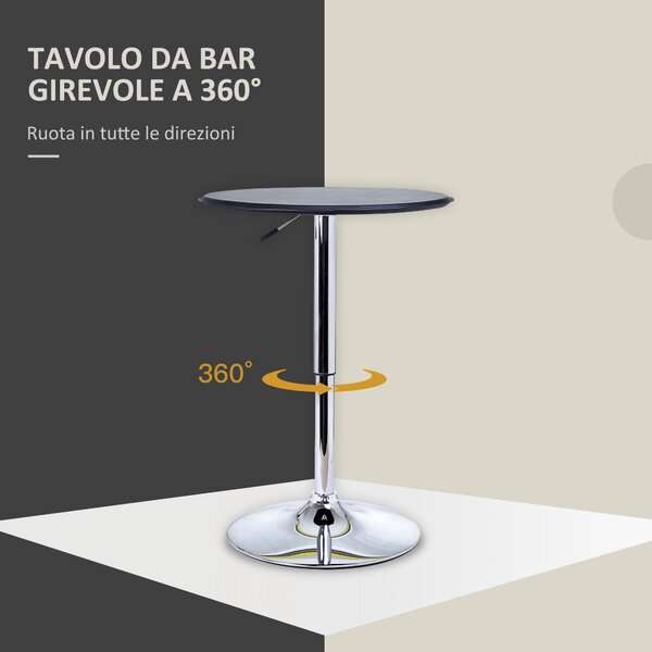 HOMCOM Tavolino da Bar Cromato, Tavolo Rotondo Regolabile in Altezza con Sistema Lift Up, Piano Rotondo Girevole 360° Φ63x67-93cm|Aosom