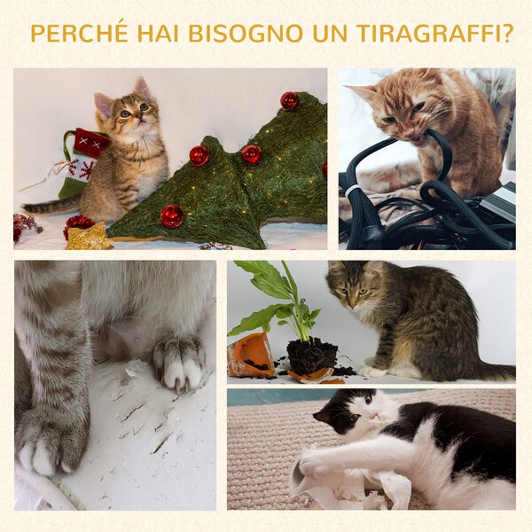 PawHut Albero Tiragraffi per Gatti a 5 livelli Multi-attività Morbido con Cuccia Palla Sospesa in Sisal Peluche Beige|Aosom