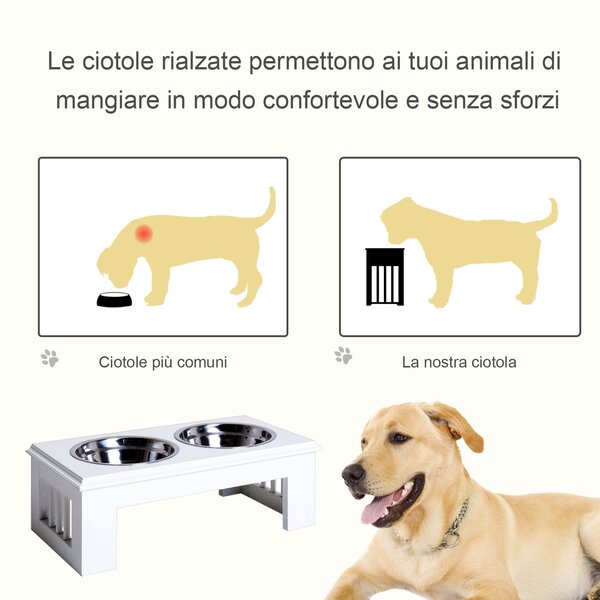 Pawhut Ciotola Rialzata per Cani in Acciaio Inossidabile, Base in Legno MDF, con 2 Piatti, 44x24x15cm|Aosom