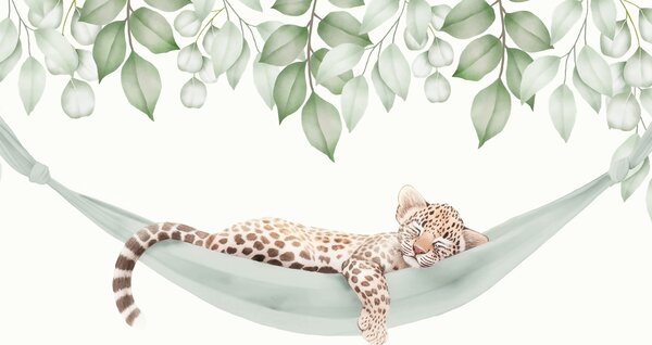 Carta da parati Leopardo che dorme su un'amaca, Carta da parati Animali, w04881 : Uwalls.it