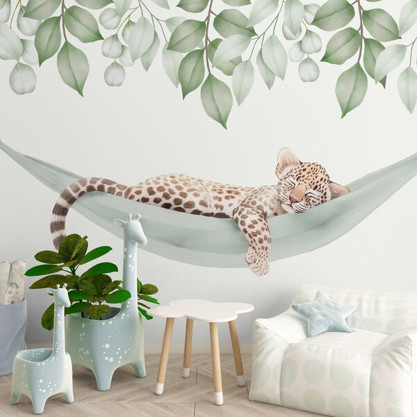 Carta da parati Leopardo che dorme su un'amaca, Carta da parati Animali, w04881 : Uwalls.it