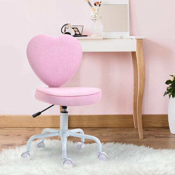 HOMCOM Sedia da Scrivania con Rotelle a Forma di Cuore, Altezza Regolabile, Senza Braccioli, Rosa|Aosom