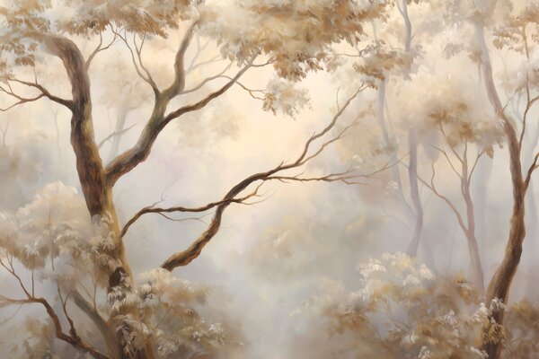 Carta da parati La foresta nella leggera nebbia mattutina. Un delicato dipinto atmosferico nello stile di, Carta da parati Natura, w04817 : Uwalls.it