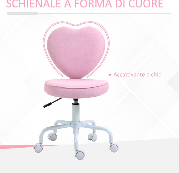 HOMCOM Sedia da Ufficio con Schienale a Petalo Senza Braccioli con Altezza Regolabile, Rivestimento in Velluto, Rosa | Leroy Merlin