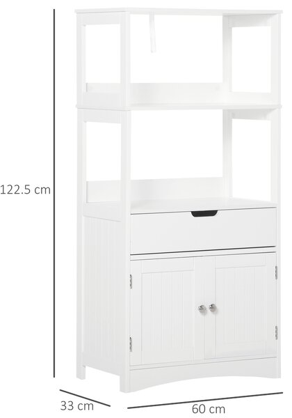 Kleankin Armadietto Bagno con 2 Ante, Cassetto e 2 Mensole, Mobiletto Multiuso in Legno, 60x33x122.5cm, Bianco|Aosom