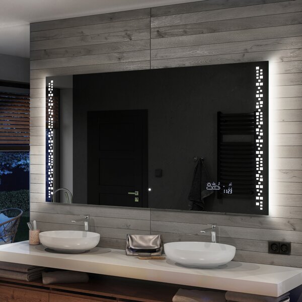 Specchio bagno retroilluminato LED smart L38 specchio per bagno con Stazione meteo Wi-Fi sinistra, Altoparlante Bluetooth
