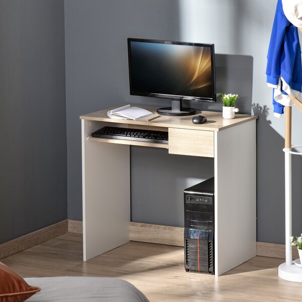 HOMCOM Scrivania per Camera, Scrivania PC in Legno, Scrivania per Computer con Ripiano Tastiera, Bianca e Rovere|Aosom