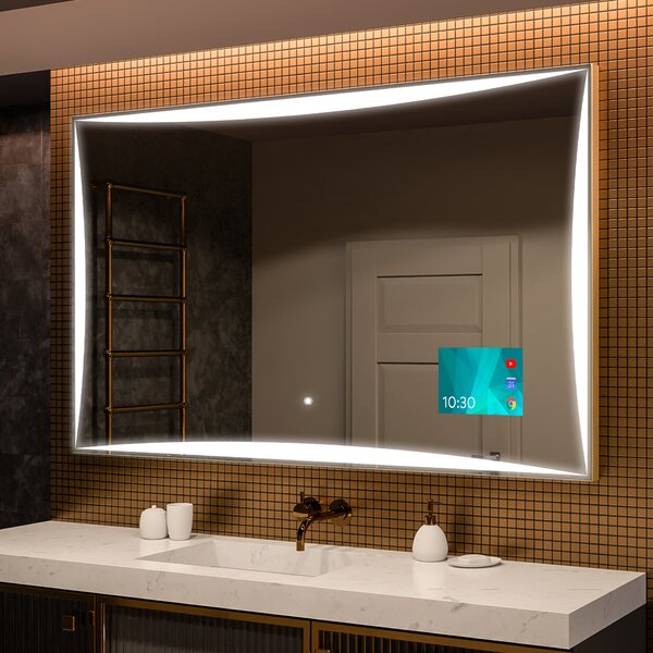Rettangolare specchio bagno con luce LED specchio retroilluminato L77 da trucco con Specchio cosmetico, Tappetino riscaldante