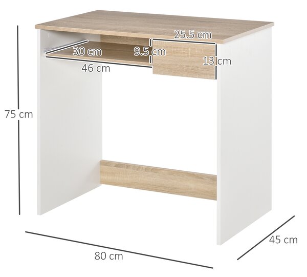 HOMCOM Scrivania per Camera, Scrivania PC in Legno, Scrivania per Computer con Ripiano Tastiera, Bianca e Rovere|Aosom