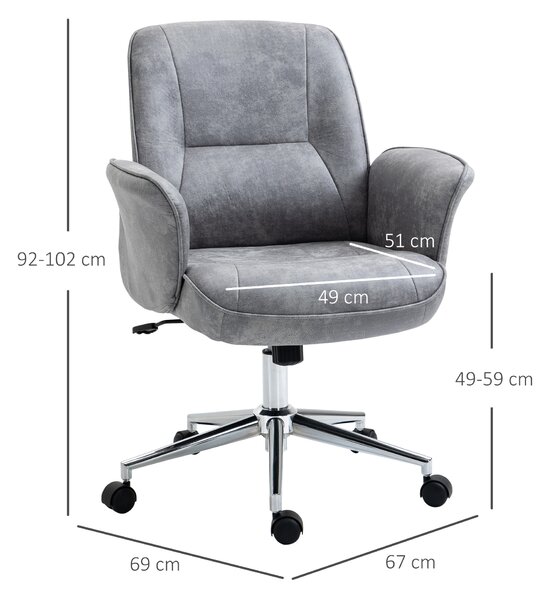 Vinsetto Sedia da Ufficio Ergonomica Altezza Regolabile e Dondolo, Rivestimento in Microfibra, 67x69x92-102cm, Grigio Chiaro|Aosom