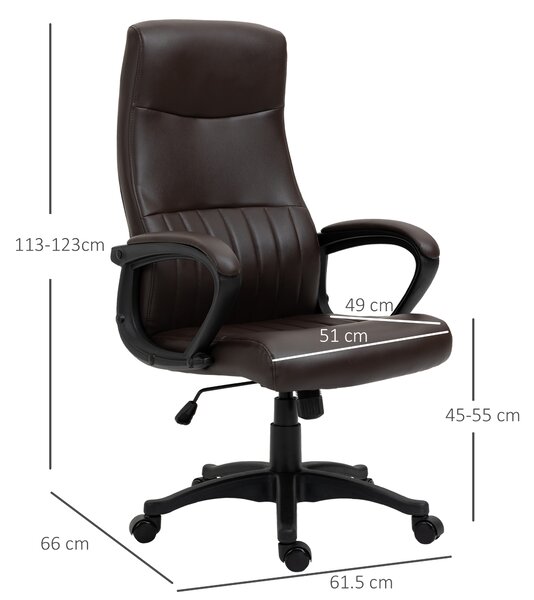 Vinsetto Sedia da Ufficio Ergonomica, Sedia Girevole con Schienale Alto e Dondolo, Altezza Regolabile e Ruote, 61.5x66x113-123cm, Marrone