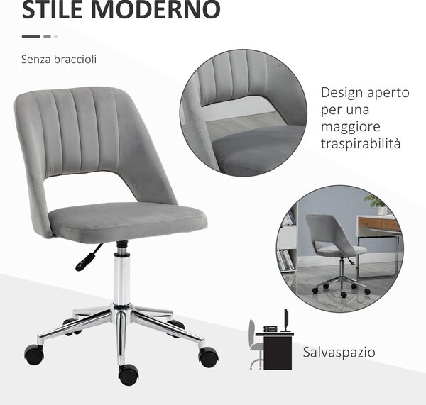 Vinsetto Sedia da Ufficio Ergonomica e Girevole, Sedia Imbottita per Scrivania con Altezza Regolabile, Grigio 49x54x79-91cm|Aosom