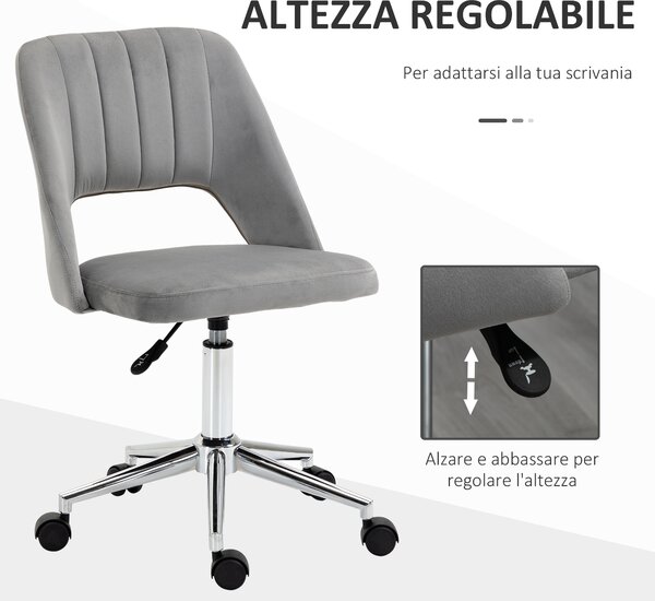 Vinsetto Sedia da Ufficio Ergonomica e Girevole, Sedia Imbottita per Scrivania con Altezza Regolabile, Grigio 49x54x79-91cm|Aosom