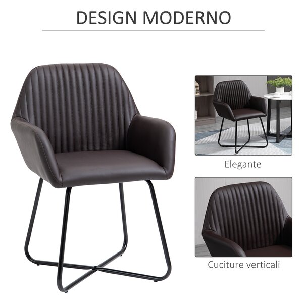 HOMCOM Set 2 Sedie Moderne per Sala da Pranzo, Cucina o Soggiorno, Sedie Imbottite in Similpelle Marrone 60x56.5x85cm|Aosom