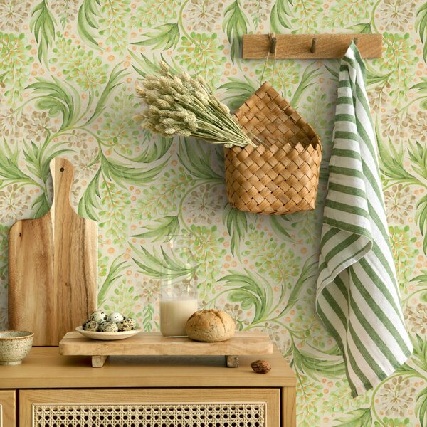 Carta da parati Motivo floreale leggero in delicate tonalità di verde, Parati fiori e piante classici, a00853 : Uwalls.it