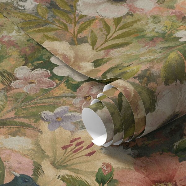 Carta da parati Giardino pittoresco con pavoni e fiori grandi, Parati fiori e piante classici, a00885 : Uwalls.it