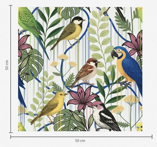 Carta da parati Uccelli esotici dai colori vivaci tra la vegetazione, Parati animali classici, Parati animali uccelli classici, a00887 : Uwalls.it