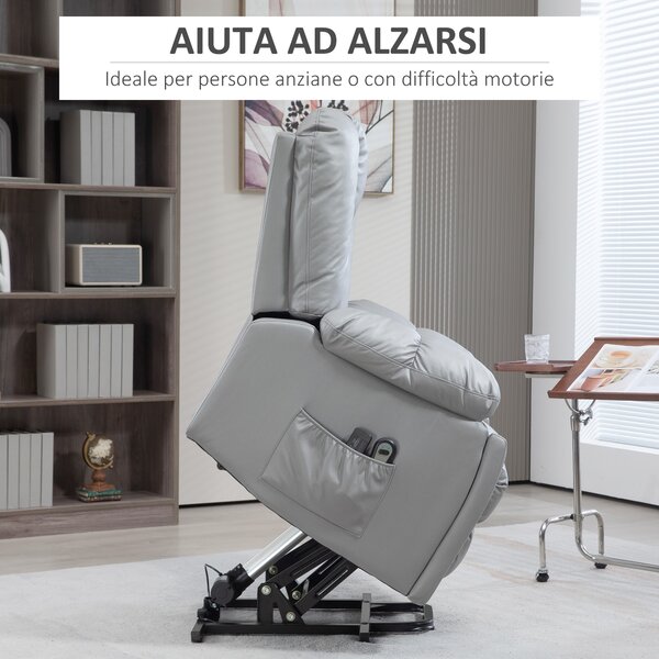 HOMCOM Poltrona Alzapersona Reclinabile con 8 Punti Massaggianti e Telecomando, in Microfibra, 94x96x106 cm, Grigio|Aosom