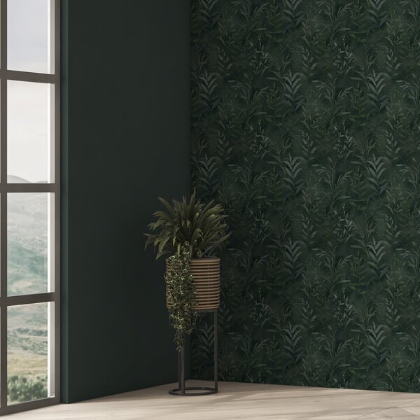 Carta da parati Sfondo verde scuro con rami di foglie traslucidi, Parati fiori e piante classici, a00888 : Uwalls.it