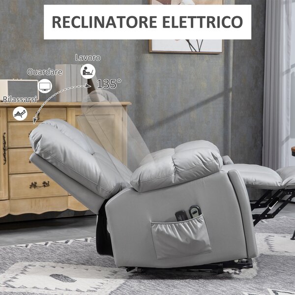 HOMCOM Poltrona Alzapersona Reclinabile con 8 Punti Massaggianti e Telecomando, in Microfibra, 94x96x106 cm, Grigio|Aosom