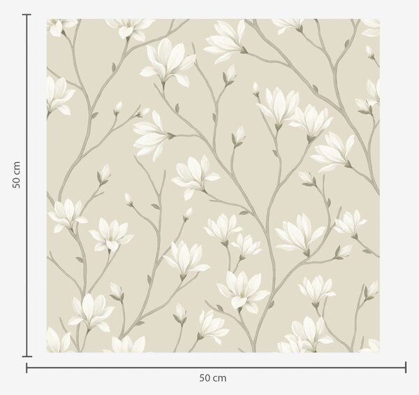Carta da parati Magnolie leggere su sottili rami beige, Parati fiori e piante classici, a00890 : Uwalls.it