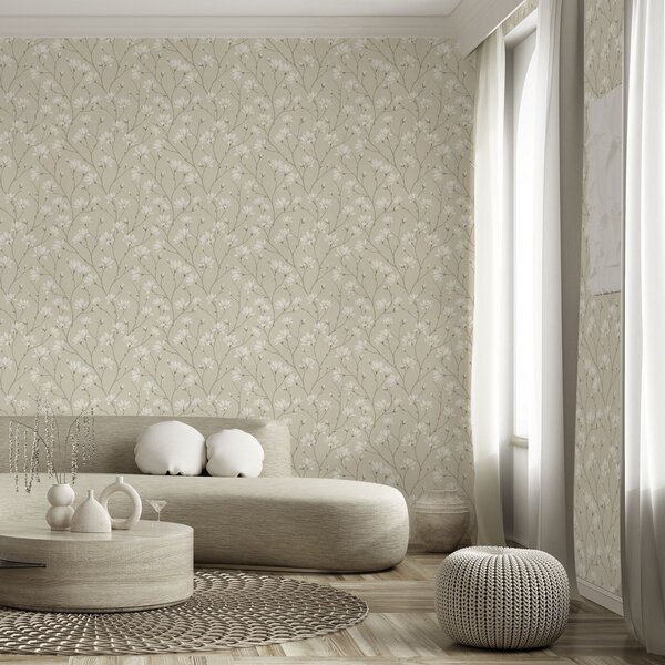 Carta da parati Magnolie leggere su sottili rami beige, Parati fiori e piante classici, a00890 : Uwalls.it