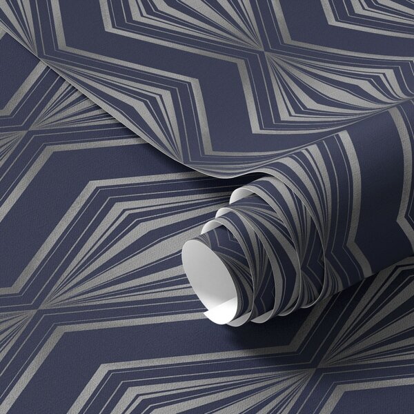 Carta da parati Diamanti geometrici a forma di raggi su sfondo blu scuro, Parati astratta classici, a00925 : Uwalls.it