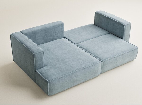 Divano angolare azzurro allungabile/con contenitore (con penisola a sinistra/con chaise lounge) con rivestimento in ciniglia Velto – Maison de Rêve