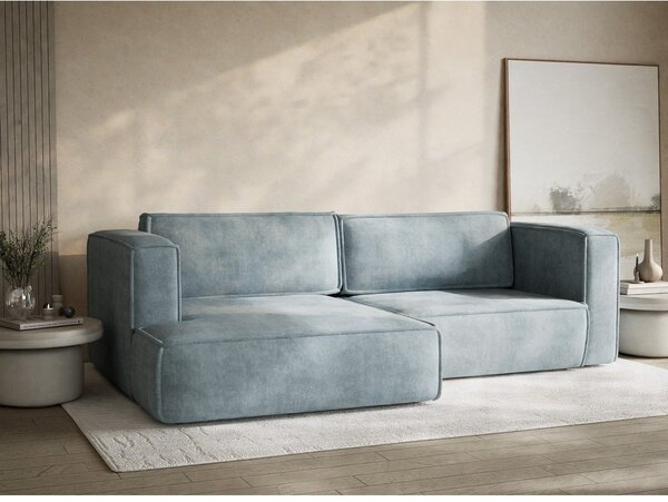 Divano angolare azzurro allungabile/con contenitore (con penisola a sinistra/con chaise lounge) con rivestimento in ciniglia Velto – Maison de Rêve