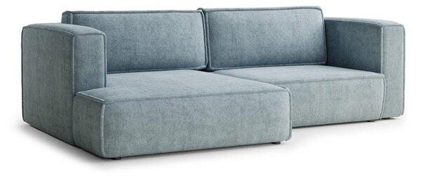Divano angolare azzurro allungabile/con contenitore (con penisola a sinistra/con chaise lounge) con rivestimento in ciniglia Velto – Maison de Rêve