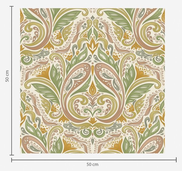 Carta da parati Volute ornamentali fogliate nei toni del verde e del terracotta, Parati stile asiatico classici, a00927v1 : Uwalls.it