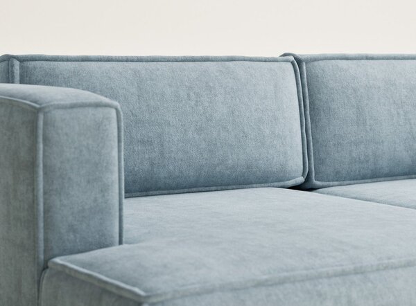 Divano angolare azzurro allungabile/con contenitore (con penisola a sinistra/con chaise lounge) con rivestimento in ciniglia Velto – Maison de Rêve