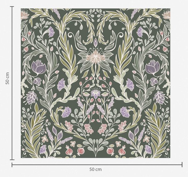 Carta da parati Ornamento floreale simmetrico su sfondo verde scuro, Parati fiori e piante classici, a00928 : Uwalls.it