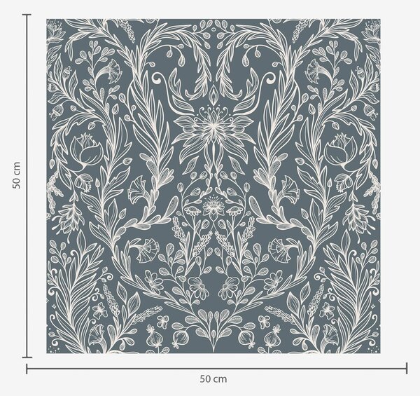 Carta da parati Ornamento floreale lineare su sfondo grigio-bluastro, Parati fiori e piante classici, a00929v1 : Uwalls.it