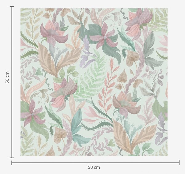 Carta da parati Motivi floreali pastello su uno sfondo color menta chiaro, Parati fiori e piante classici, a00931v1 : Uwalls.it