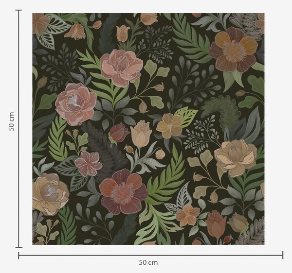 Carta da parati Ricchi fiori e vegetazione su uno sfondo scuro intenso, Parati fiori e piante classici, a00932 : Uwalls.it