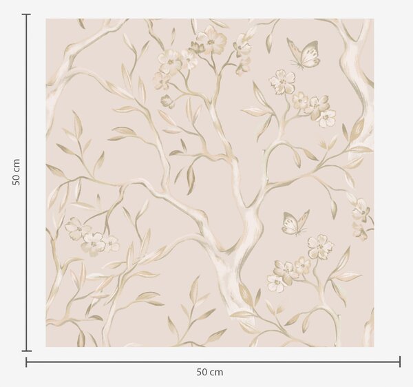 Carta da parati Rami fioriti beige con farfalle su uno sfondo tenue, Parati fiori e piante classici, a00951v2 : Uwalls.it