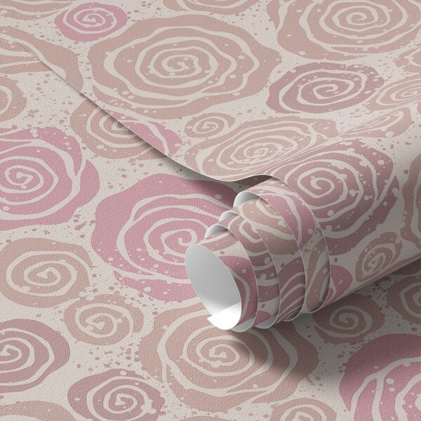 Carta da parati Rose rosa a spirale e spruzzi su sfondo chiaro, Parati fiori e piante classici, a00955 : Uwalls.it