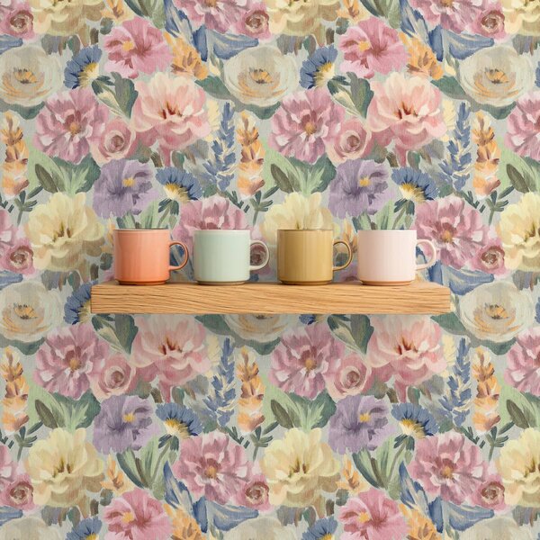Carta da parati Fiori sfocati con pennello pastello, tavolozza di colori tenui, Parati fiori e piante classici, a00954 : Uwalls.it