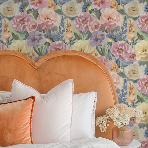 Carta da parati Fiori sfocati con pennello pastello, tavolozza di colori tenui, Parati fiori e piante classici, a00954 : Uwalls.it