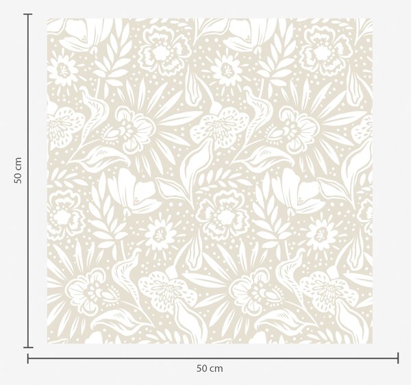 Carta da parati Ornamento floreale lineare bianco su sfondo beige, Parati fiori e piante classici, a00956 : Uwalls.it