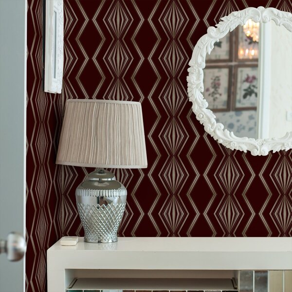 Carta da parati Sfondo bordeaux con rombi ritmici e linee a zigzag, Parati astratta classici, a00974 : Uwalls.it