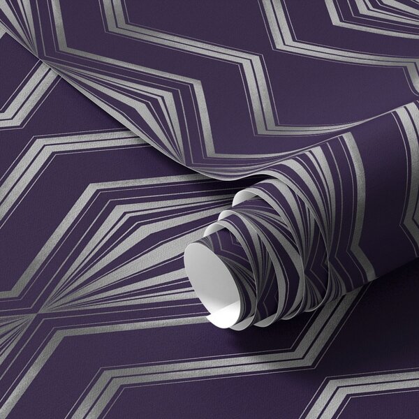 Carta da parati Sfondo viola intenso con rombi e linee grigie a zigzag, Parati astratta classici, a00974v1 : Uwalls.it