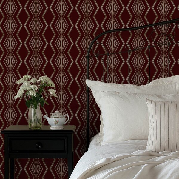 Carta da parati Sfondo bordeaux con rombi ritmici e linee a zigzag, Parati astratta classici, a00974 : Uwalls.it