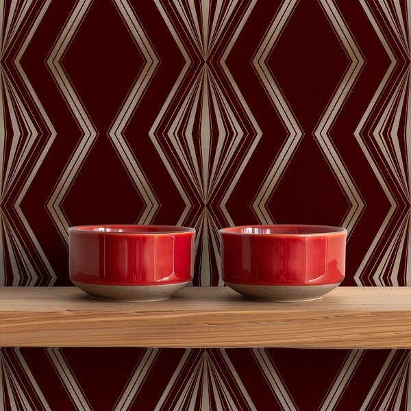 Carta da parati Sfondo bordeaux con rombi ritmici e linee a zigzag, Parati astratta classici, a00974 : Uwalls.it